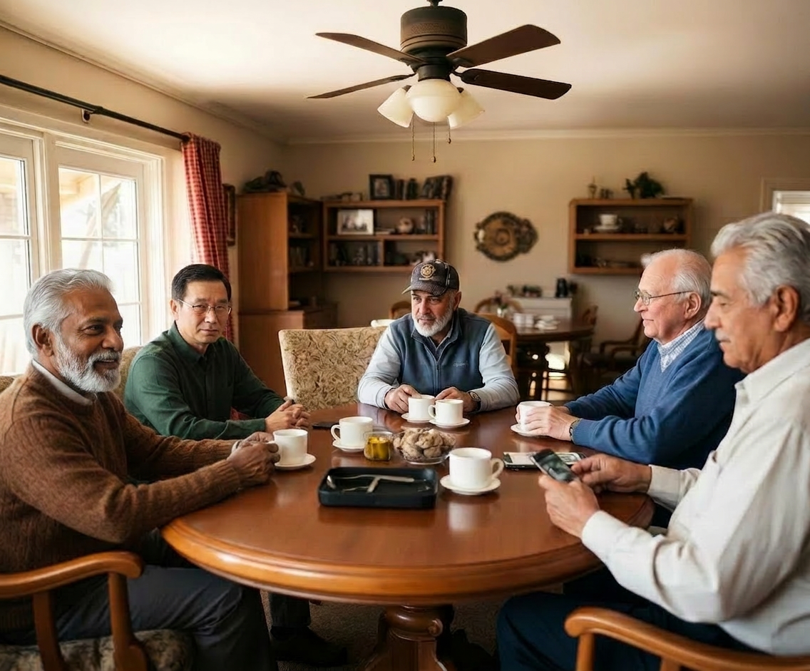 Residents sharing coffee